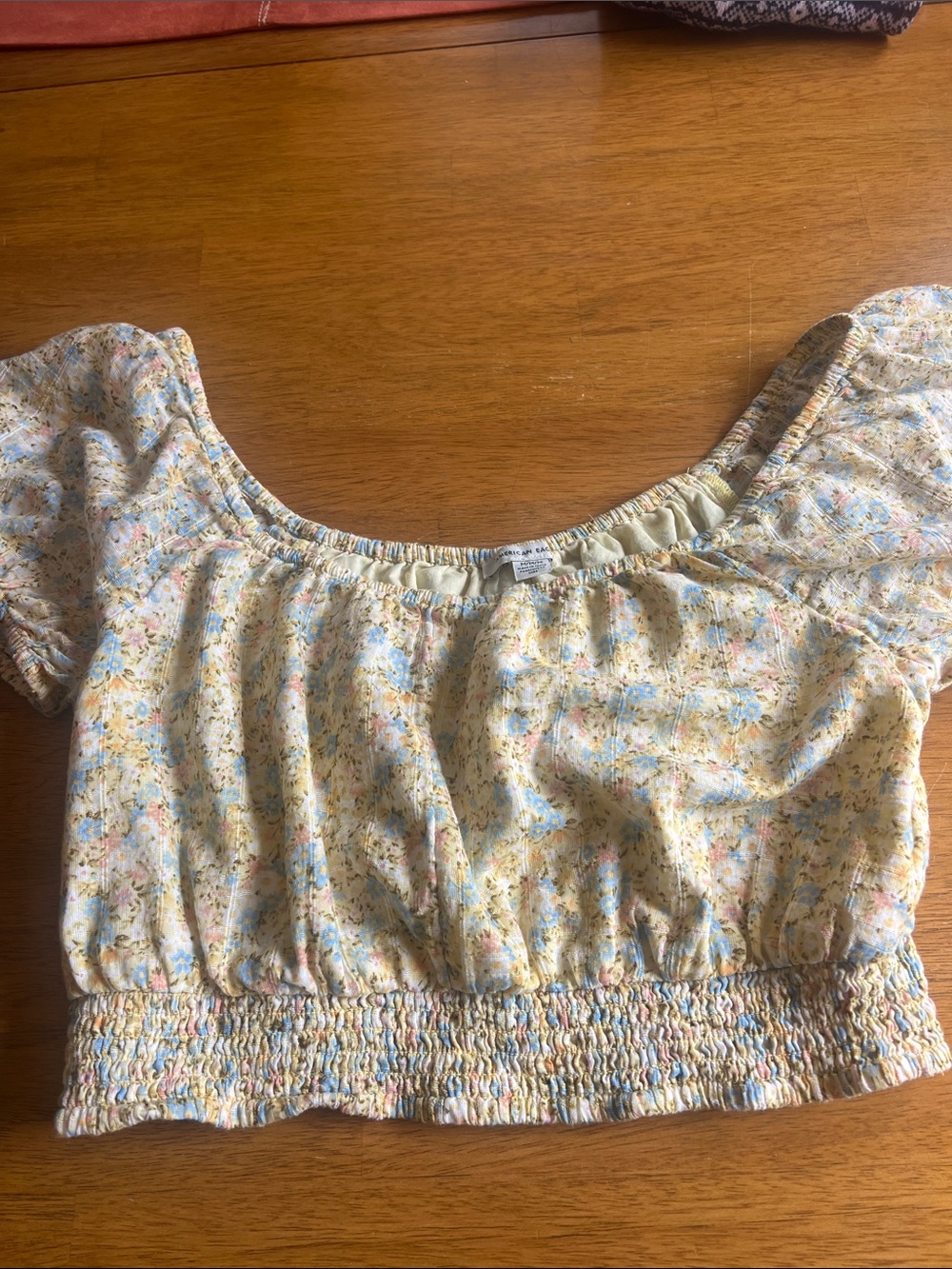 American Eagle Outfitters Pale Yellow Fall Floral Smocked Crop Top Medium Boho